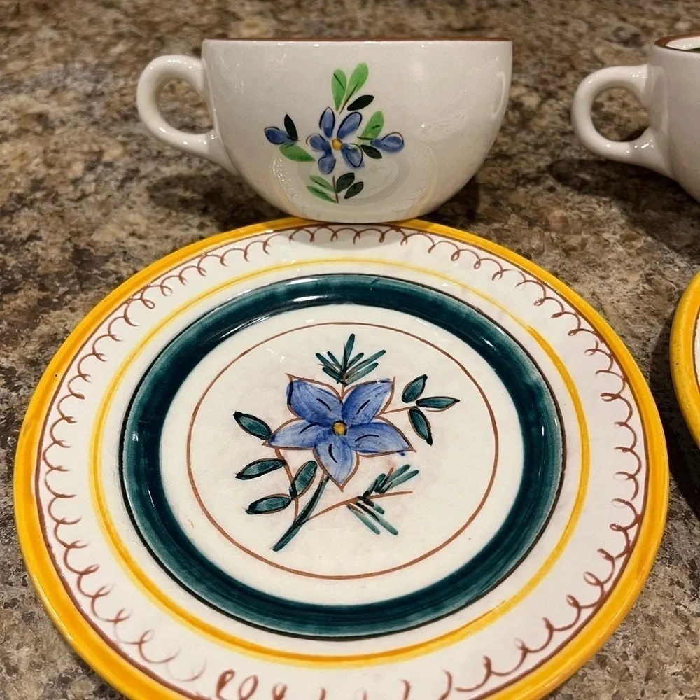 Stangl Pottery Tea Cups & Small Plates Made in USA Country Garden Flower Pattern